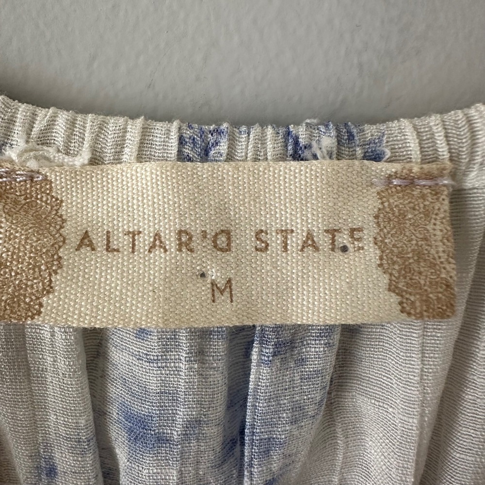 Altar State Floral Print Tiered Midi Dress Blue White Tie Shoulder Size M - Picture 4 of 7